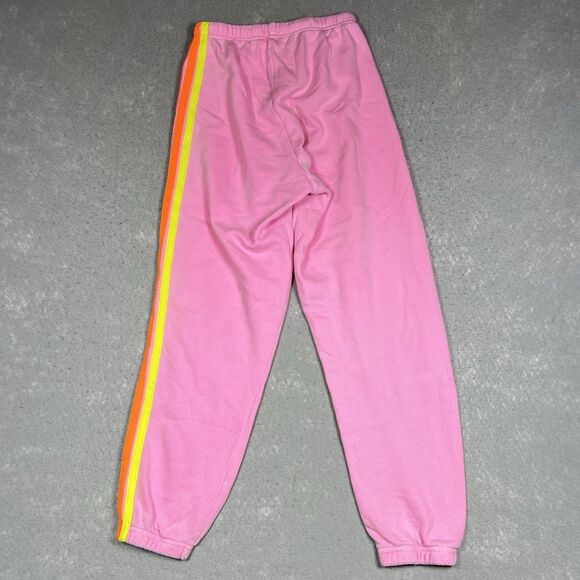 Aviator Nation 5 Stripe Sweatpants Women’s Small Neon Pink Joggers Embroidered - Picture 8 of 14